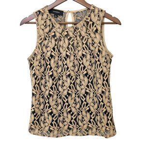 Jones Wear Sleeveless Floral Lace Top Womens Size 6 Black Beige Whimsigoth Fairy